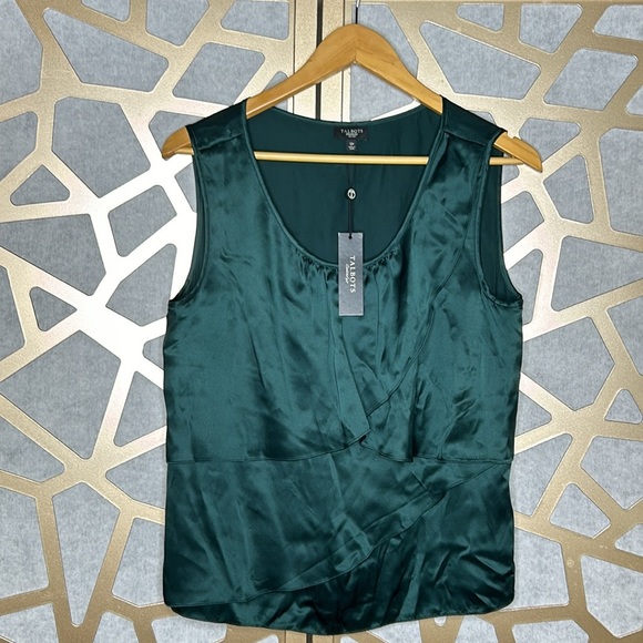 Talbots Emerald Green‎ Silk Tiered Sleeveless Blouse NWT 100% Silk - Picture 1 of 5